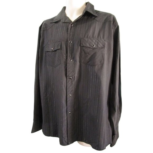 Saxifon USA Black Metallic Thread Jet Black Cabachon Snap Wester Shirt XL GUC - Picture 11 of 16